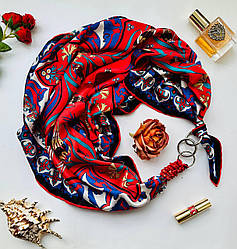 Дизайнерська шовкова хустка My Scarf "Гра пристрасті" 90 на 90 см прикрашена натуральним коралом