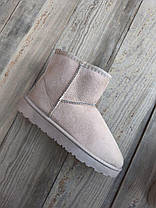 Уги бежеві екозамшеві світлі теплі зимові низькі кортінні непромокальні з лейбл UGG на п'ятці, фото 2