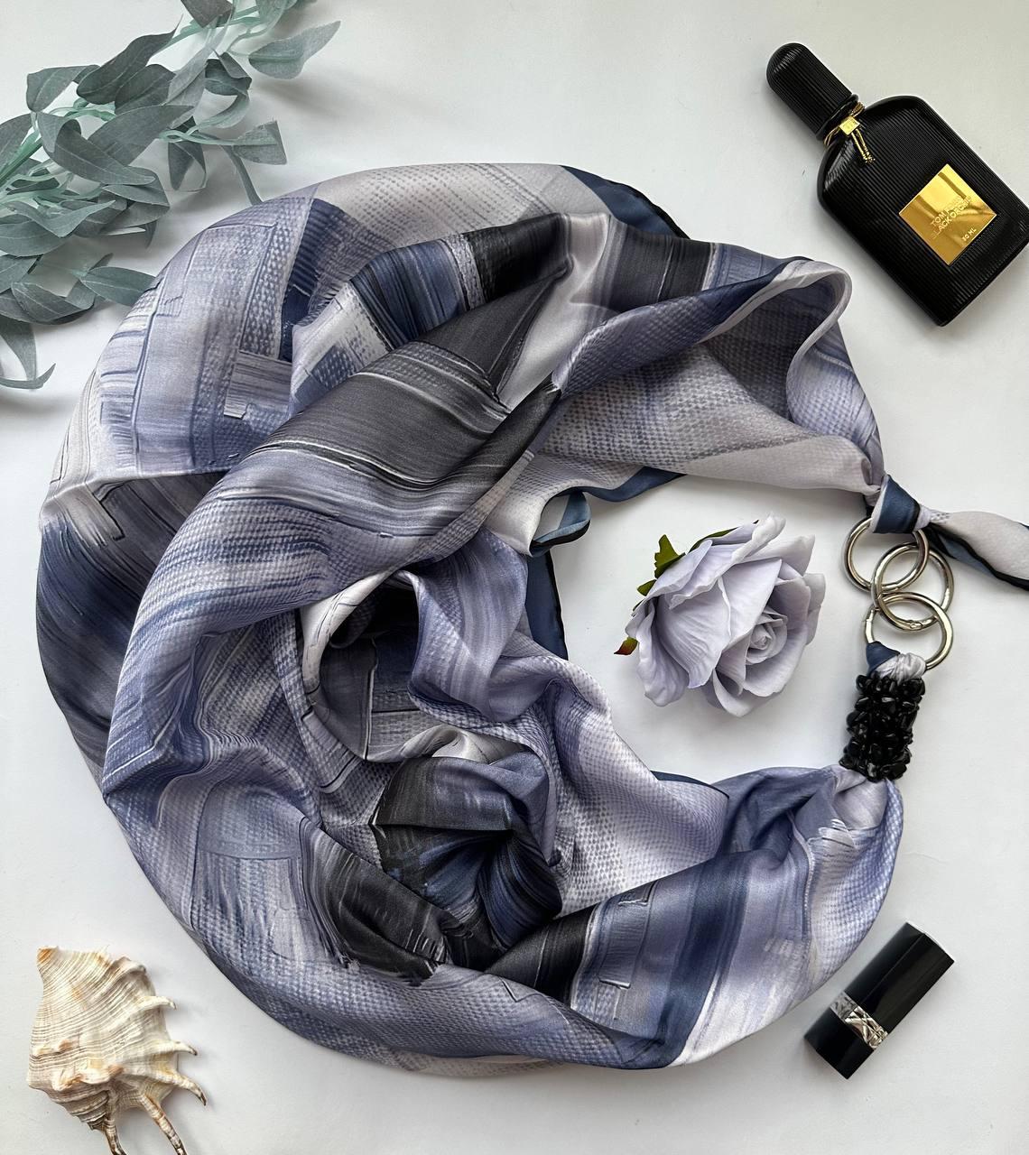 Дизайнерська шифонова хустка на кільцях My Scarf "Крижане серце" 90 на 90 см
