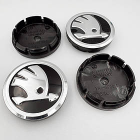 Комплект ковпачків (заглушки) на литі диски SKODA (Шкода) NEW 56 мм Чорні Хром- комплект 4 штуки