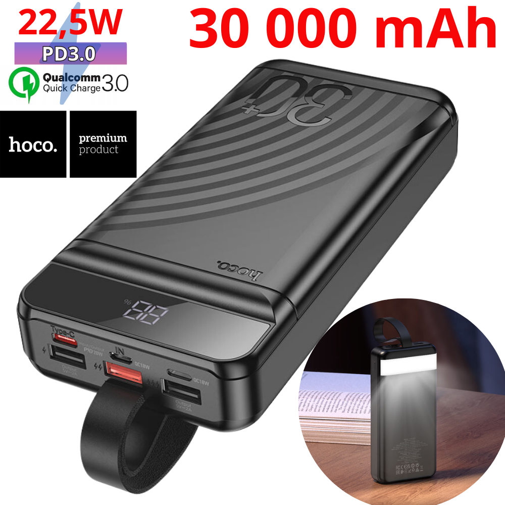 Повербанк Power bank з виходом type c PD і USB 30000мАг швидка зарядка 22.5W для телефону і планшета Hoco