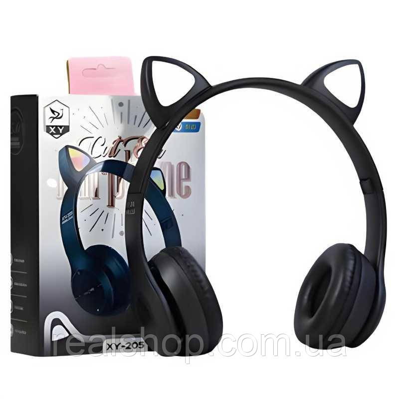 Бездротові навушники Cat Ear P47M Black з котячими вушками з підсвіткою + підтримка MicroSD Сині