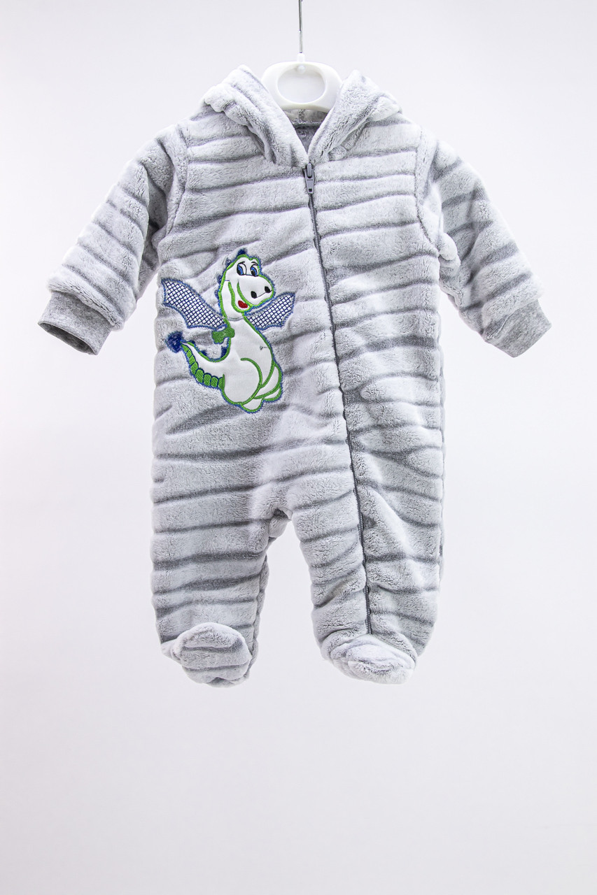 М'який комбінезон чоловічок для дівчинки з капюшоном та вишивкою, фото 1