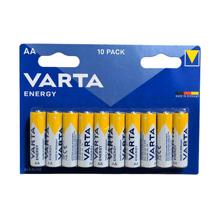 Лужні батарейки Varta АА LR6 10 штук у блістері, упаковка надійних пальчикових батарейок, фото 1