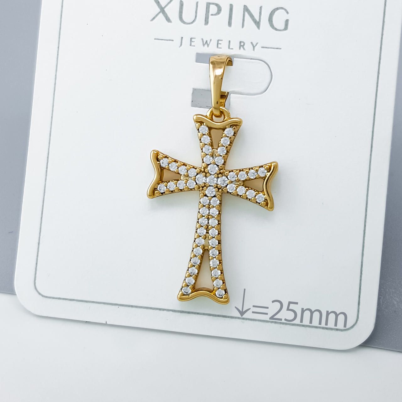 Хрест "Фігурний" з розсипом каміння, медичне золото Xuping 18К, фото 1
