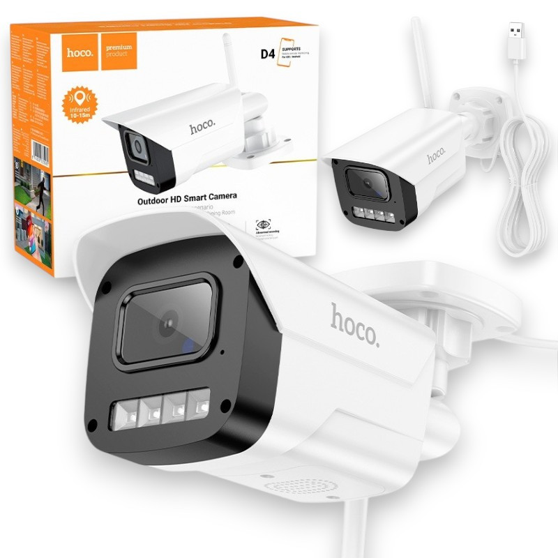 Вулична відеокамера Smart Camera Hoco D4 Outdoor Wi-Fi 2MP FHD зовнішня IP камера відеоспостереження, біла