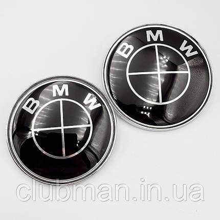 Комплект емблем БМВ (BMW) 2х82 мм Чорно-чорна для E53 E60 E46 E36 E34 E90 E70 на капот та багажник - комплект 2 штуки, фото 1
