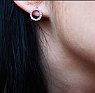 Срібні сережки-гвінти у вигляді кружечка з білими фіанітами "Ольвія", фото 2