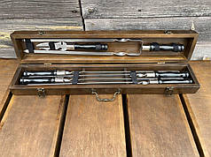 Подарунковий Набір шампурів ШашлиКейс ручної роботи Темний