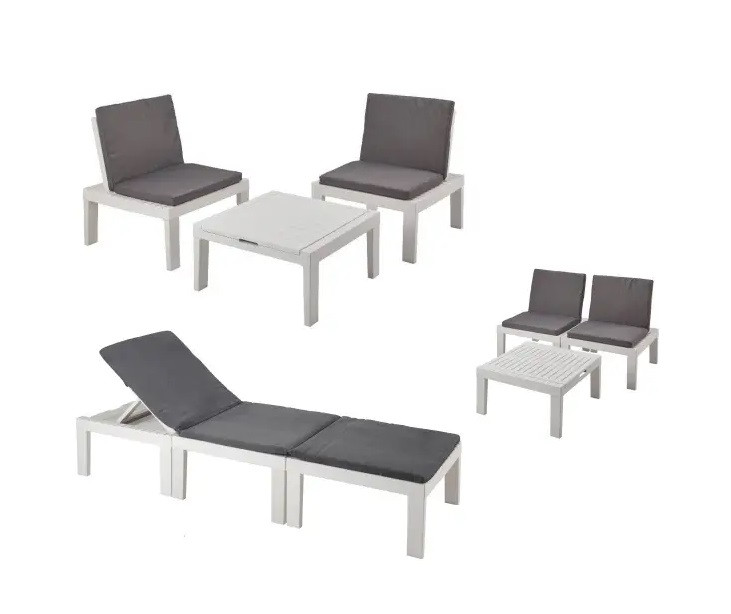 Набор-трансформер 3 в 1 Progarden DUETTO с подушками лежак/2 кресла и столик производство Италия цвет белый