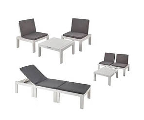 Набор-трансформер 3 в 1 Progarden DUETTO с подушками лежак/2 кресла и столик производство Италия цвет белый, фото 1