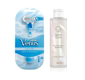 Жіночий бритвений станок Gillette Venus Smooth Close&Clean ( 2 кас.) + Гель Gillette Venus Satin Care 2 в 1 020001-1