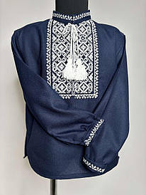 Вишиванка для хлопчиків "Коловорот" з домотканого полотна, темно-синій