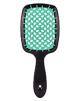 Гребінець для волосся "Super Brush", чорний із зеленим