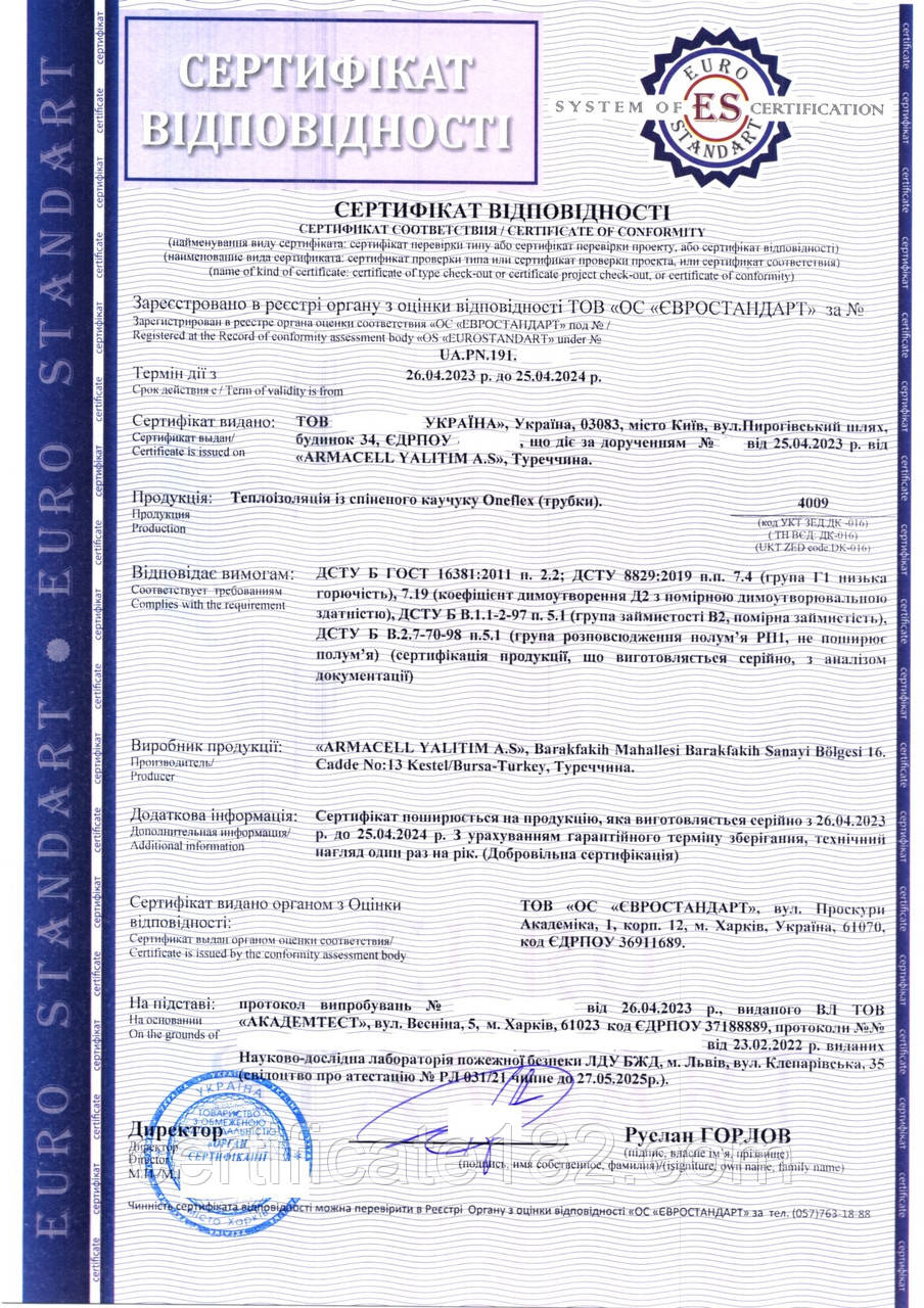 Сертифікація вогнезахисної продукції, комплектуючих на 1 рік