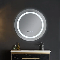 Настінне дзеркало Mixxus PLAIN з LED Touch, Anti-fog, димером, регуляром яскравості, годинником, кругле сенсорне дзеркало