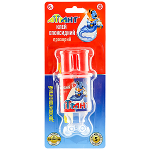 Суперклей епоксидний "АТЛАНТ", двокомпонентний 6 г. універсальний, 1/50