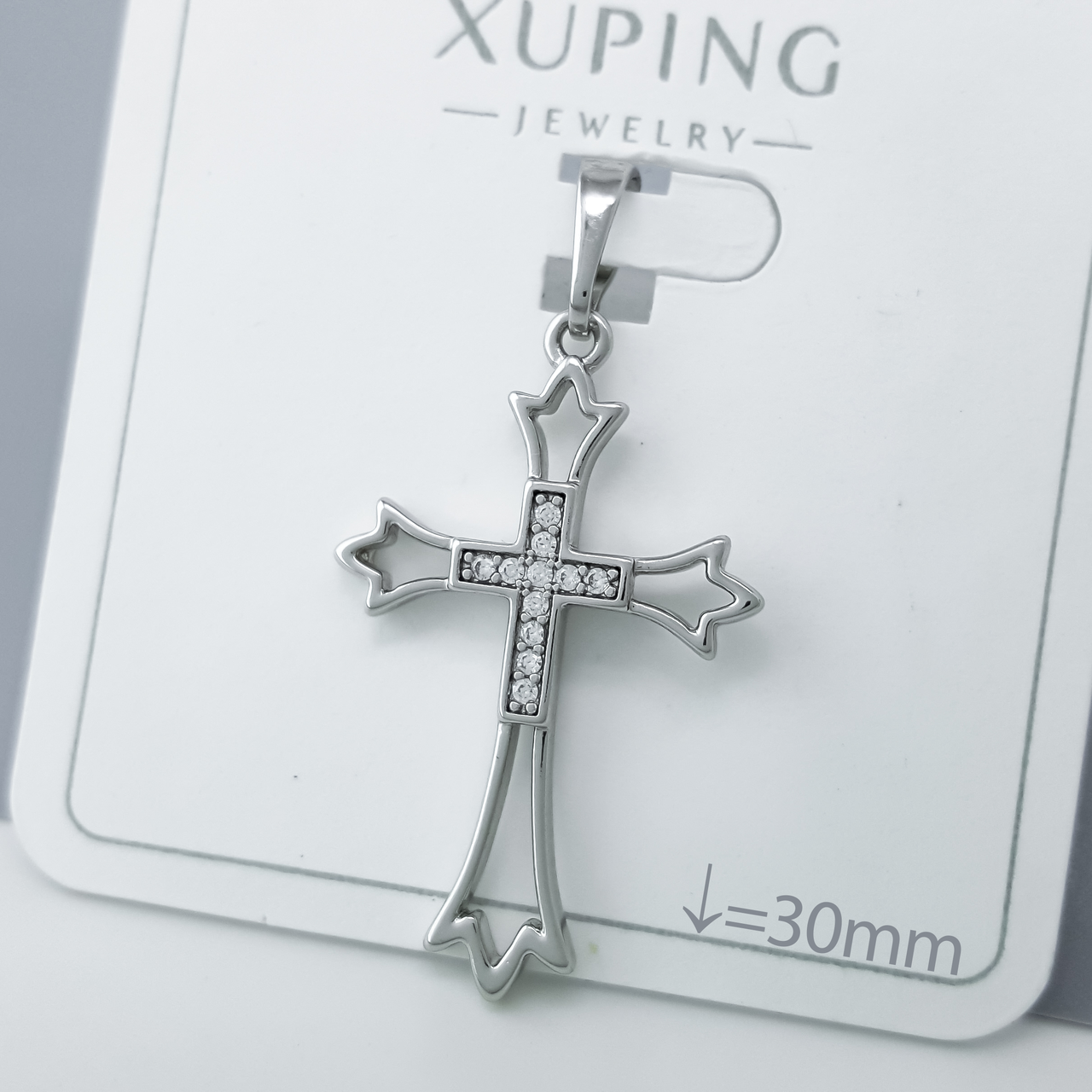 Хрест "Фігурний" зі вставкою цирконій, медичне золото Xuping, родій, фото 1