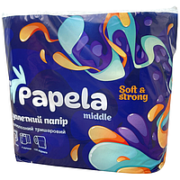 Туалетний папір білий "Papela" Middle 3 шари (4 шт.), 150 відривів, 1/12