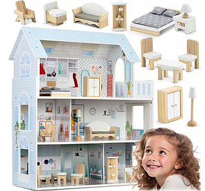 Великий 3-поверховий дерев'яний ляльковий будиночок Ricokids RK-878