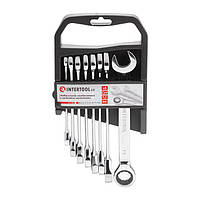 Набір ключів комбінованих, з тріскачкою, 8 шт., 8-19 мм, Cr-V, професійний, DIN3113 INTERTOOL XT-1303