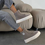 Жіночі зимові кросівки хайтопи в бежевому кольорі з натуральної замші, фото 2