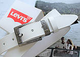 Чоловічий шкіряний ремінь у стилі levis білий, фото 3