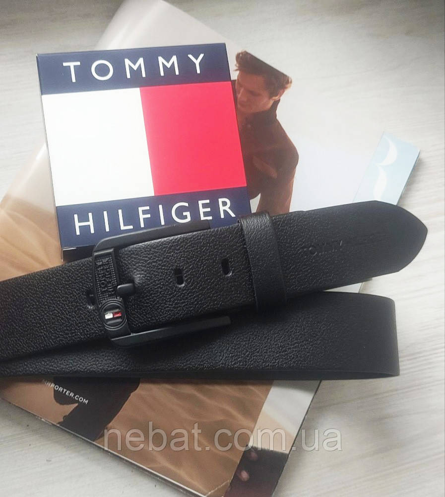 Шкіряний чоловічий ремінь Tommy Hilfiger для джинсів чорна пряжка