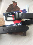 Шкіряний чоловічий ремінь Tommy Hilfiger для джинсів чорна пряжка, фото 4