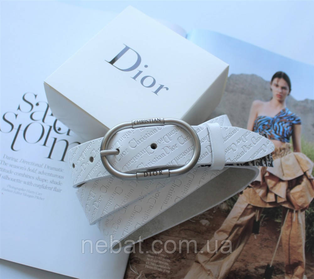 Жіночий шкіряний ремінь із тисненням Dior білий