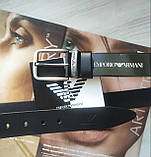 Чоловічий шкіряний ремінь Armani з чорною пряжкою, фото 3