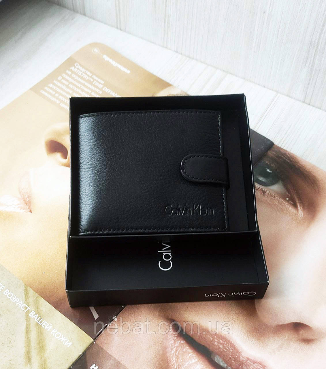 Чоловічий шкіряний гаманець CK у коробці black
