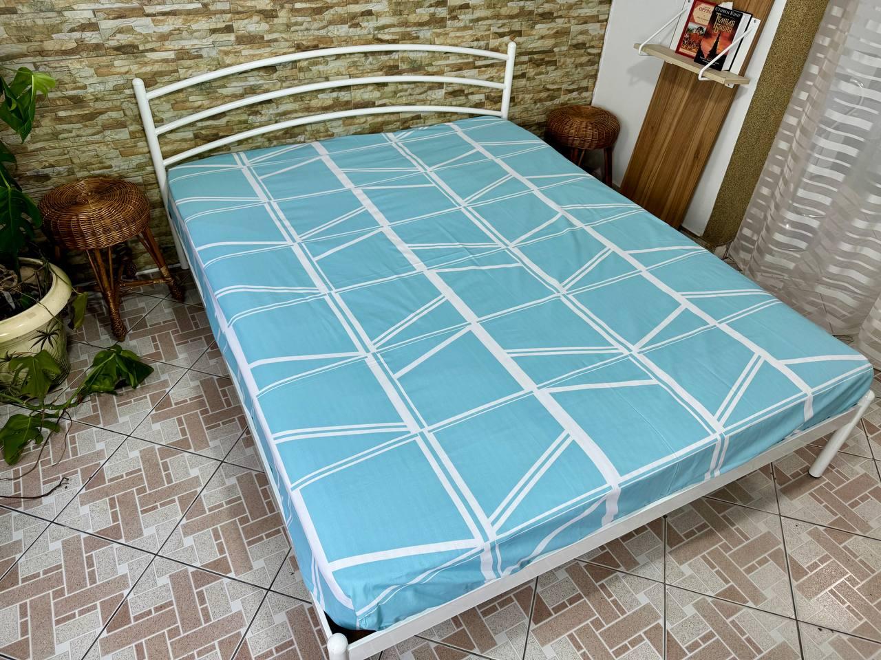 Простирадло на гумці двоспальне "Плитка" | Бязь.160х200 см, фото 1