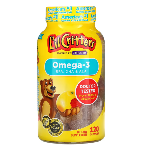Омега-3 зі смаком малини та лимонаду L'il Critters 120 жувальних цукерок-мармеладок