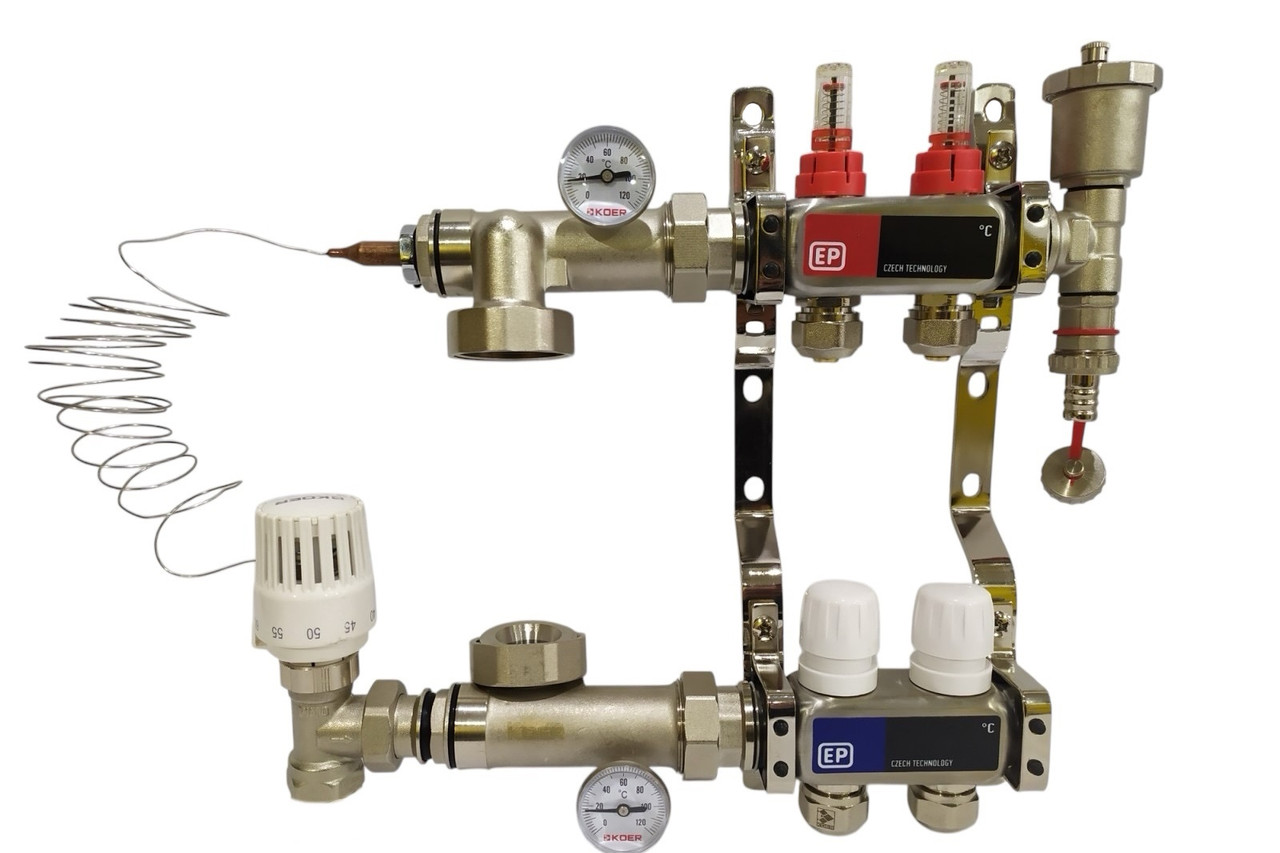 Колектор для теплої підлоги на 2 контури в зборі «Europroduct» НЕРЖАВІЙКА