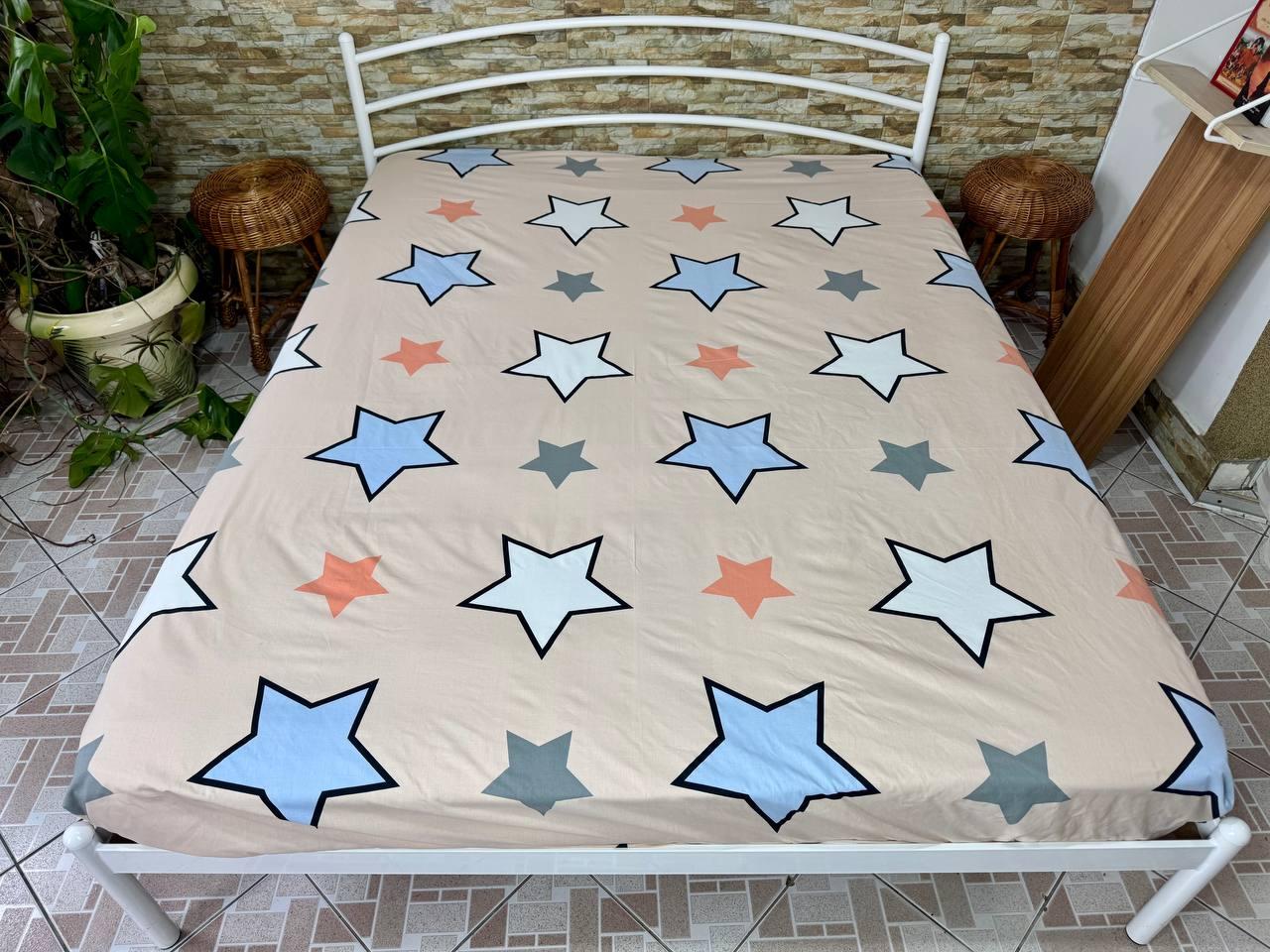 Простирадло на гумці двоспальне "Зірки" | Бязь.140х200 см, фото 1