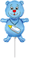 Фольгована кулька міні-фігура Flexmetal 14"(36х23 см) Ведмедик з пляшечкою блакитний
