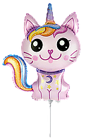 Фольгована кулька міні-фігура Flexmetal 12"(32х27 см) Кіт-єдиноріг рожевий