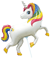 Фольгована кулька міні-фігура Flexmetal 14"(37х36 см) Єдиноріг веселковий