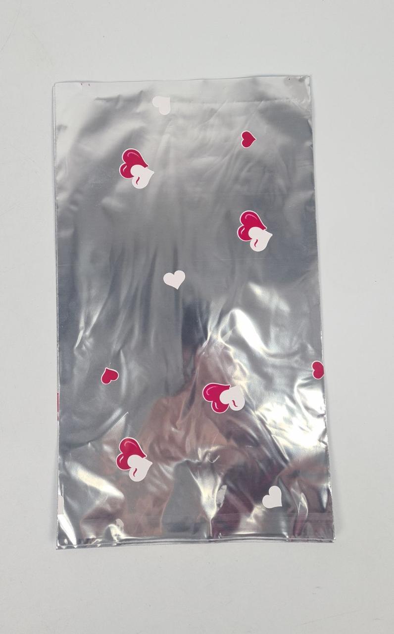 Пакет с рисунком для упаковки подарков   (20*35) №421 (5) фольгированный "Красное сердце" (100 шт), фото 1