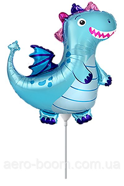 Фольгована кулька міні-фігура Flexmetal 14"(36х35 см) Дракон блакитний, фото 1