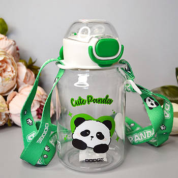 Дитяча пляшка для води з трубочкою та ремінцем “Панда” 670 мл