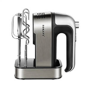 Ручний міксер Sokany SK-6627 кухонний міксер із насадками для тесту 5 швидкостей 350Вт Сірий із чорним, фото 1