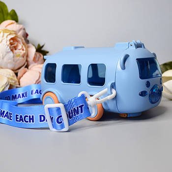 Дитяча пляшка для води з трубочкою та ремінцем “Автобус” 500 мл