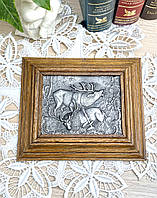 Німецький олов'яний настінний барельєф, олово, дерево, Німеччина, мисливська тематика