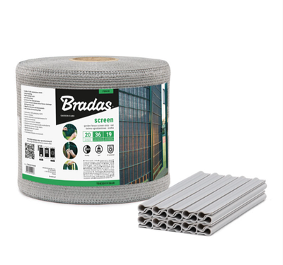 Стрічка / сітка для огорожі 19 см х 36 м, 200 г/м² + кліпси 20 шт, світло-сіра, Bradas