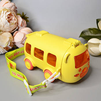 Дитяча пляшка для води з трубочкою та ремінцем “Автобус” 500 мл