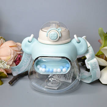 Дитяча пляшка для води з трубочкою та ремінцем 16*13 см 900 мл