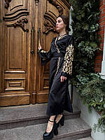 Стильна атласна сукня-кімоно на запах вишивкою "Золота імперія"