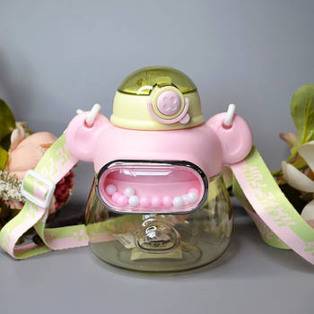 Дитяча пляшка для води з трубочкою та ремінцем 16*13 см 900 мл